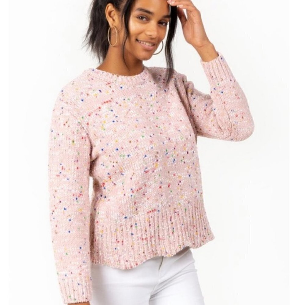 Jun&Ivy Pink Confetti Scalloped Crew Neck Sweater